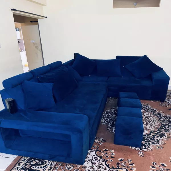 7 Sweater Sofa Cum Bed + 4 Seating Puffies + 6 Cushions