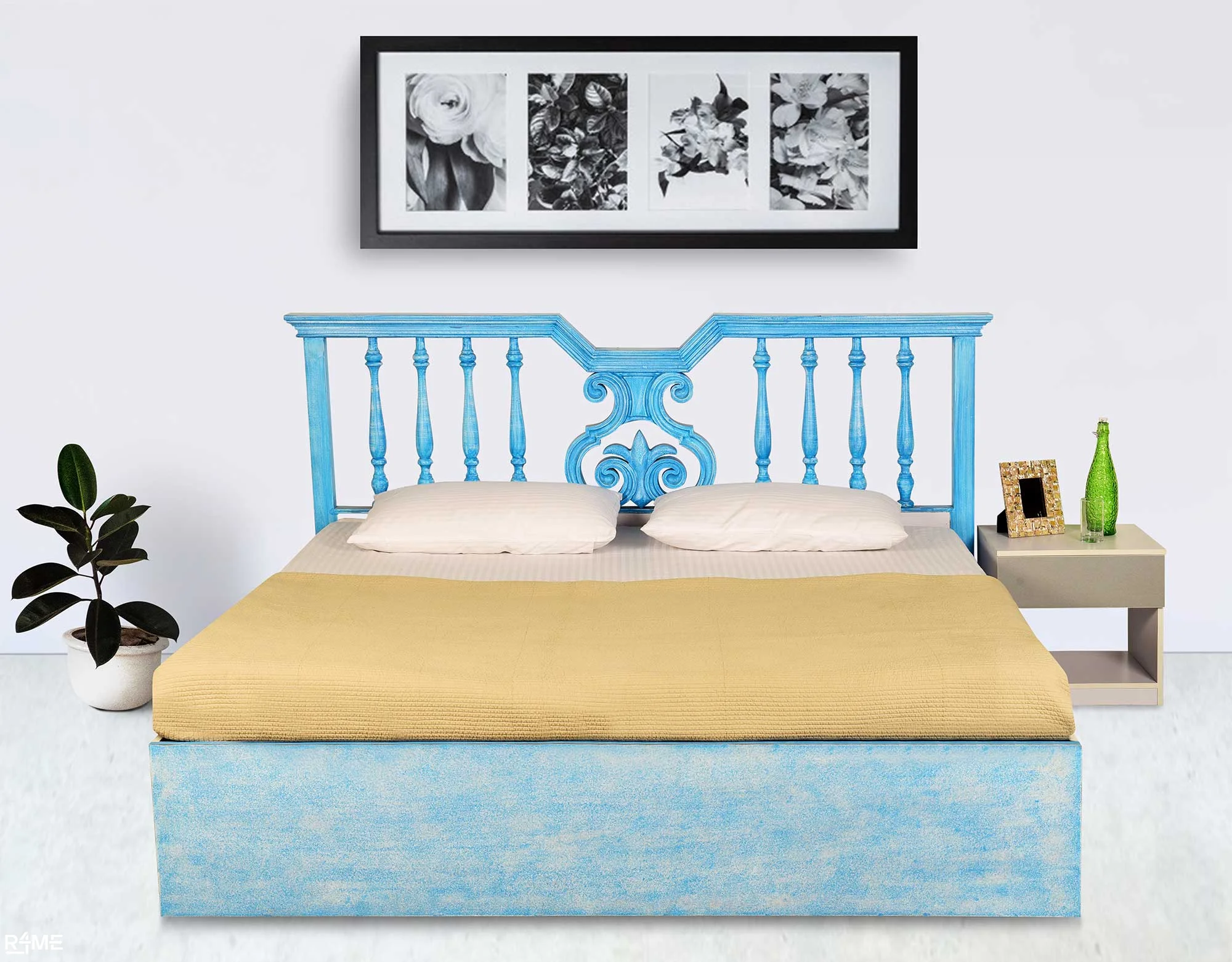 Azure King size  Bed with Mattress and Side table