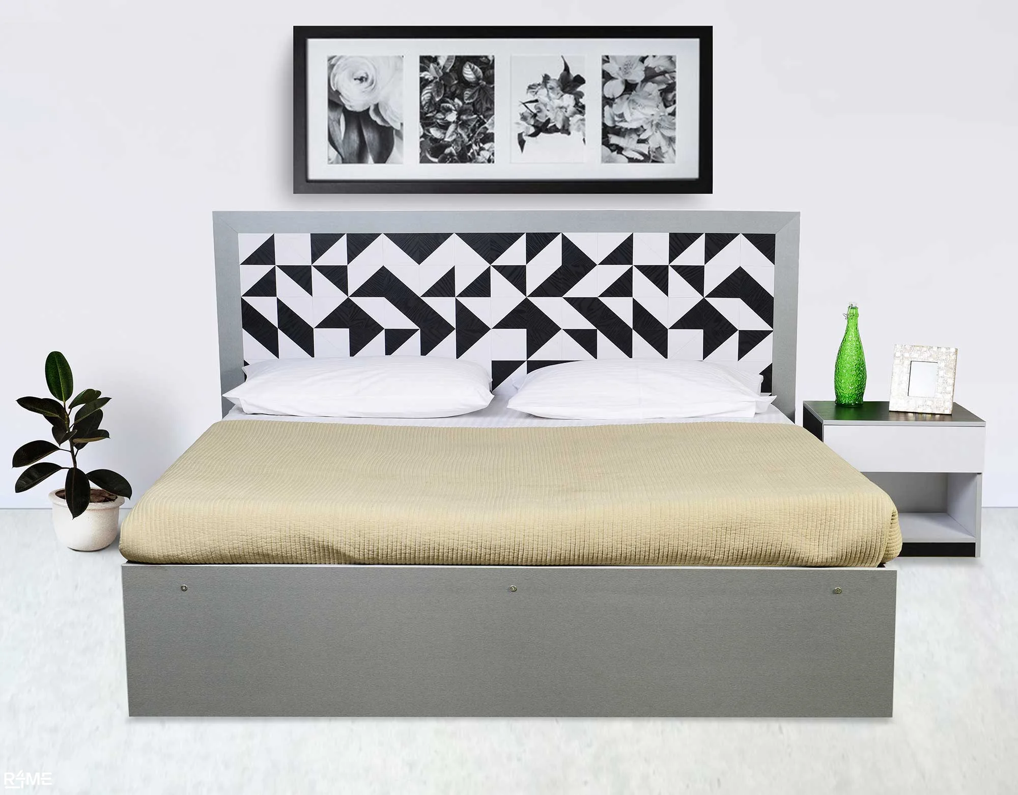 Decal Queen size  Bed with Mattress and Side table