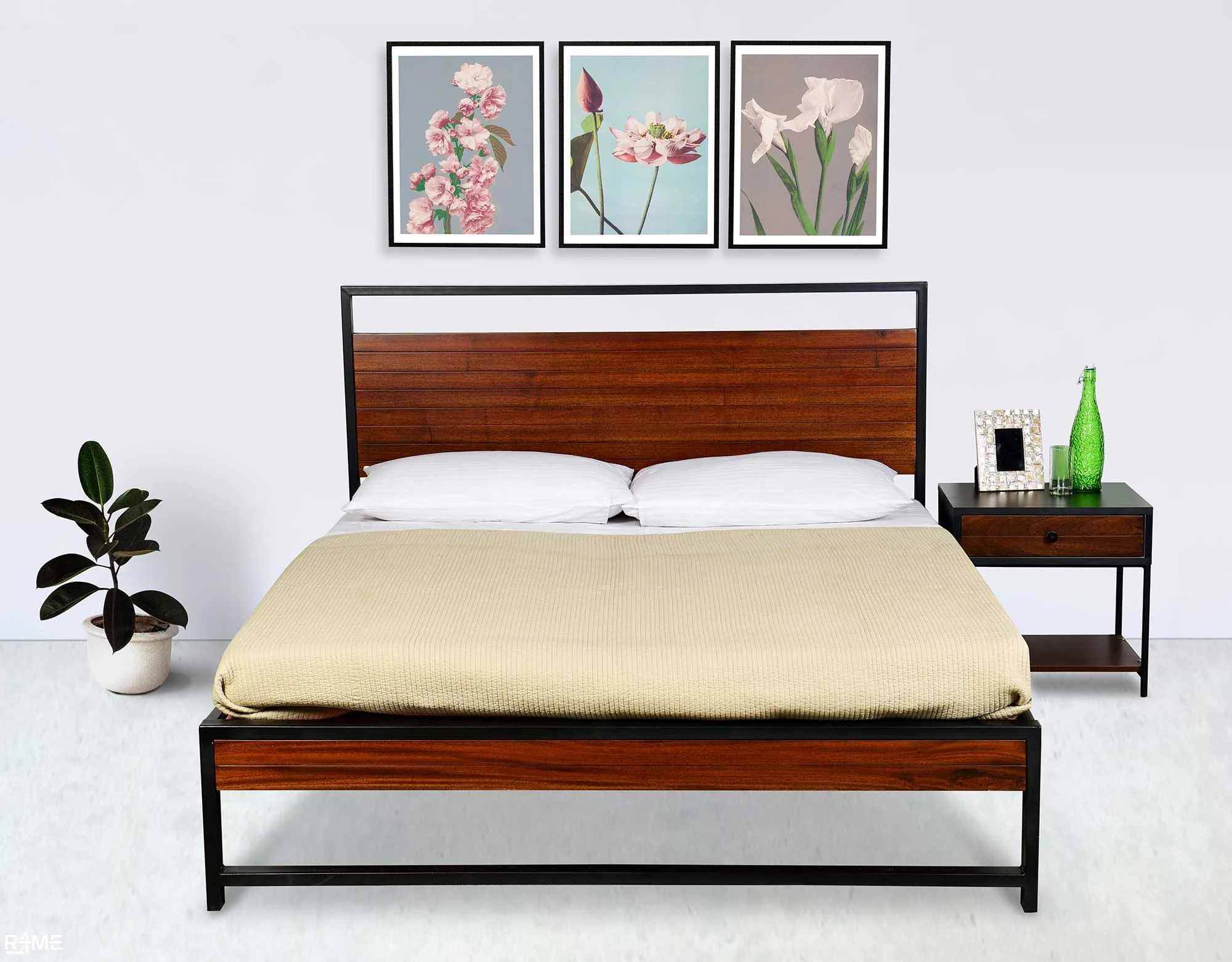 Exalt Queen Size Bed with Mattress and Side Table