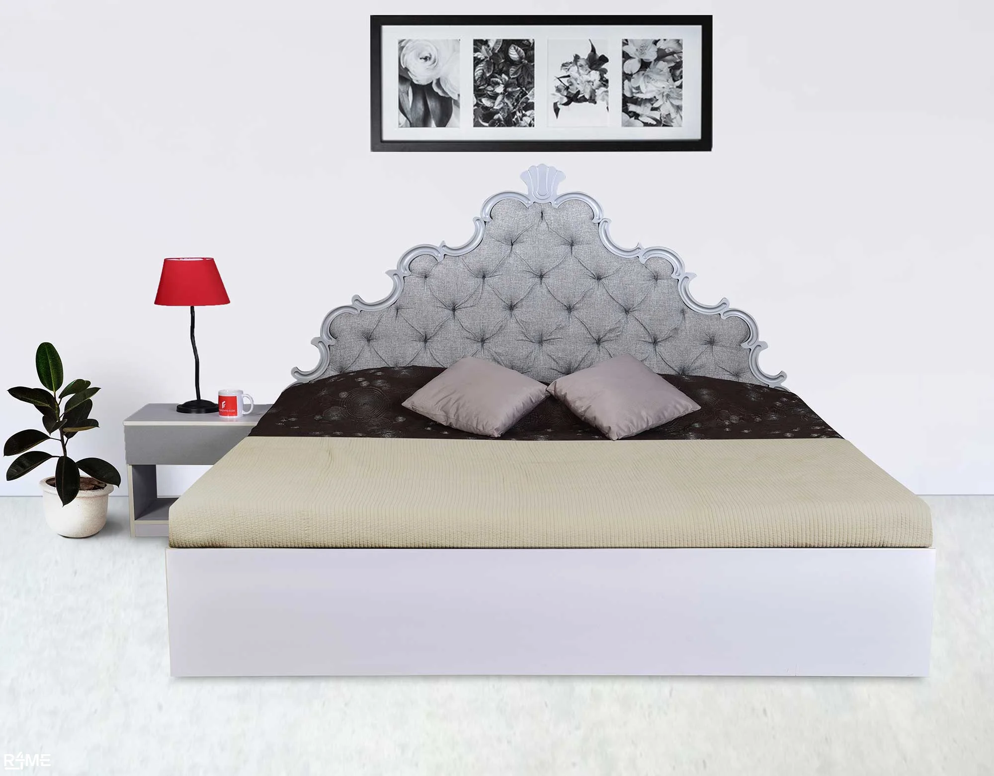 Exude King Size Bed with Mattress and Side Table
