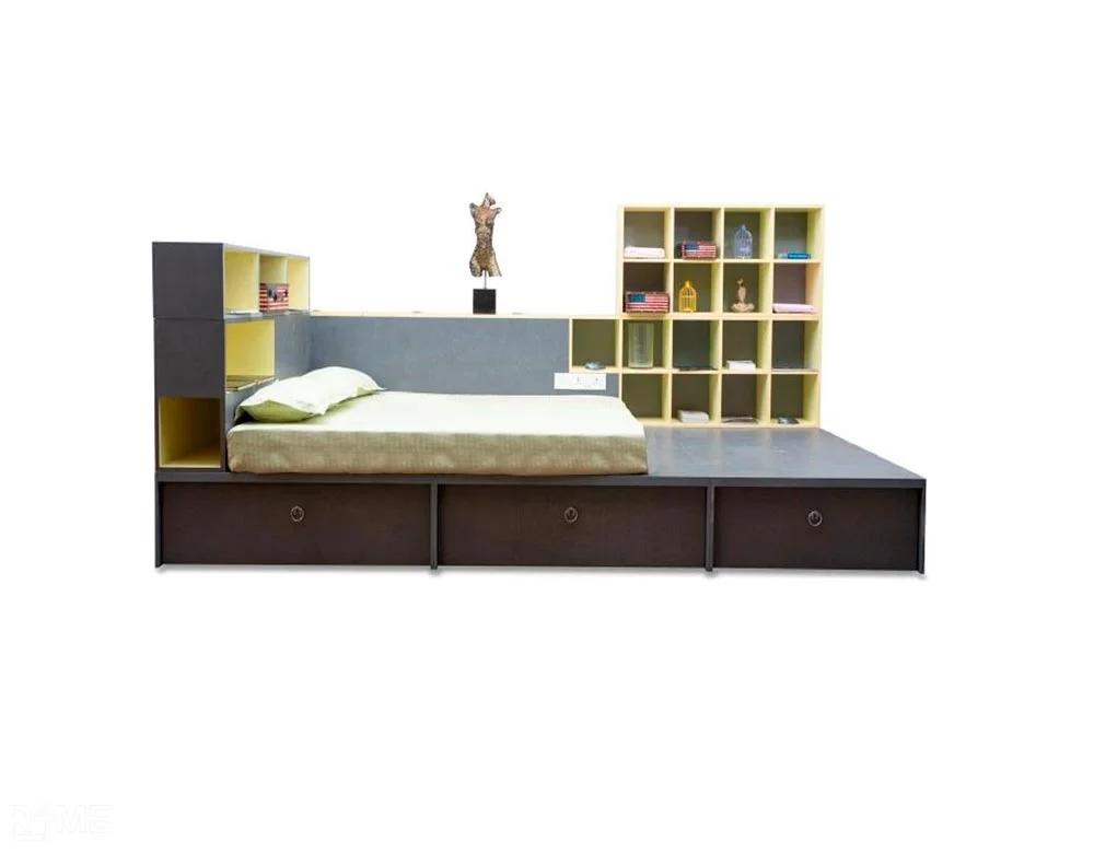 Infinite Double Bed with Mattress, Storage and Bookshelves