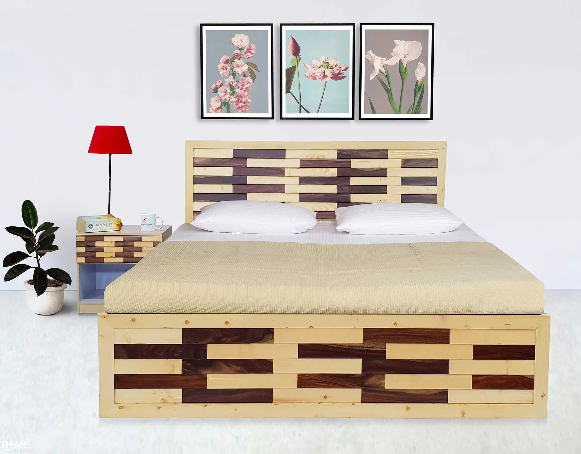 Lignum Queen bed with Mattress and side table