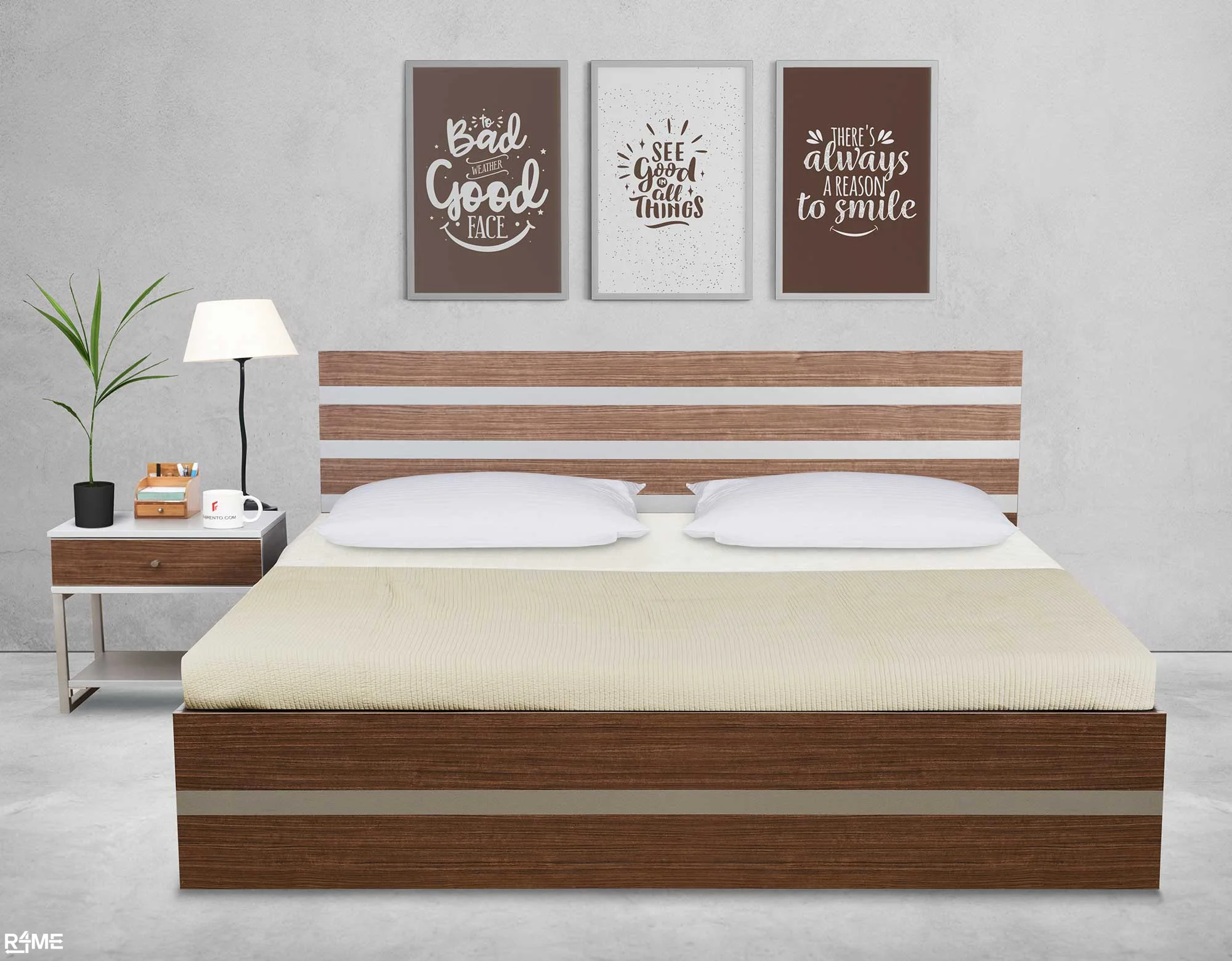 Otio King Double Bed with Mattress and Side Table