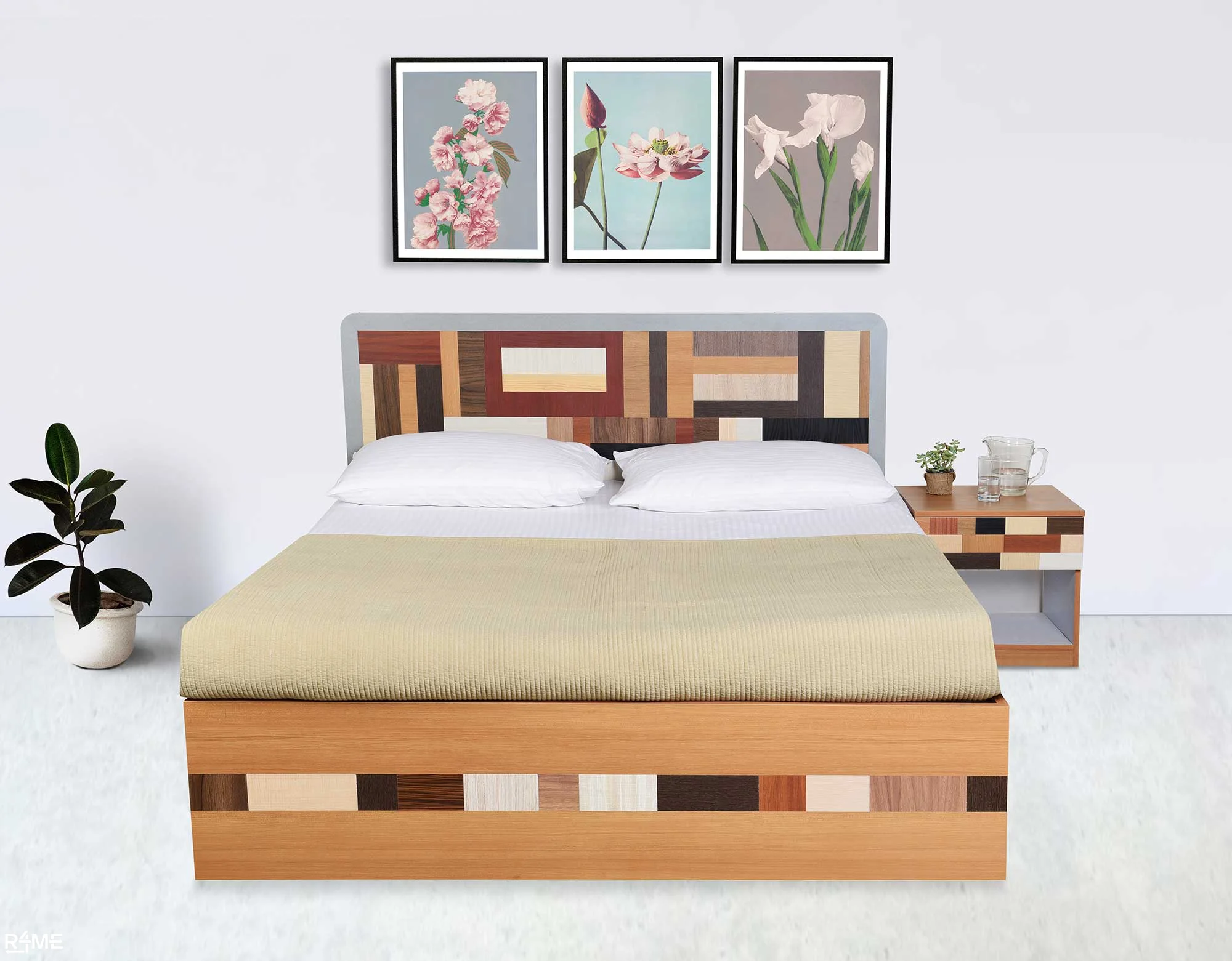 Remix Queen Bed with Mattress and  side table