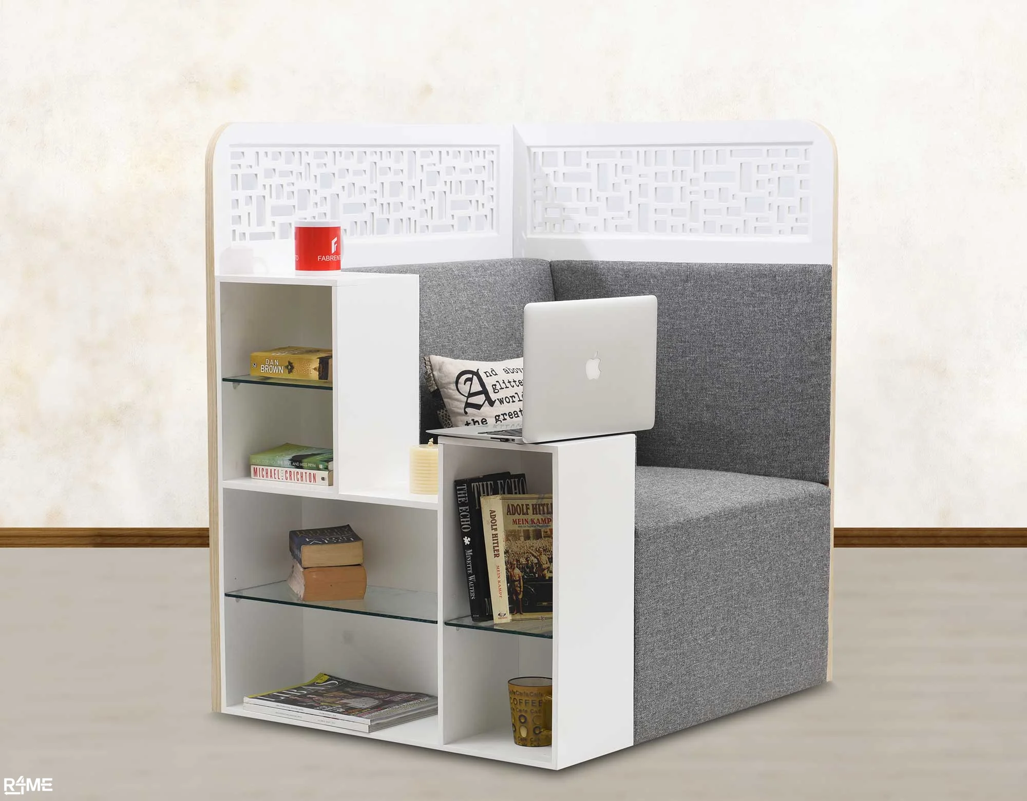 Shelfe Couch with Bookshelves on rent