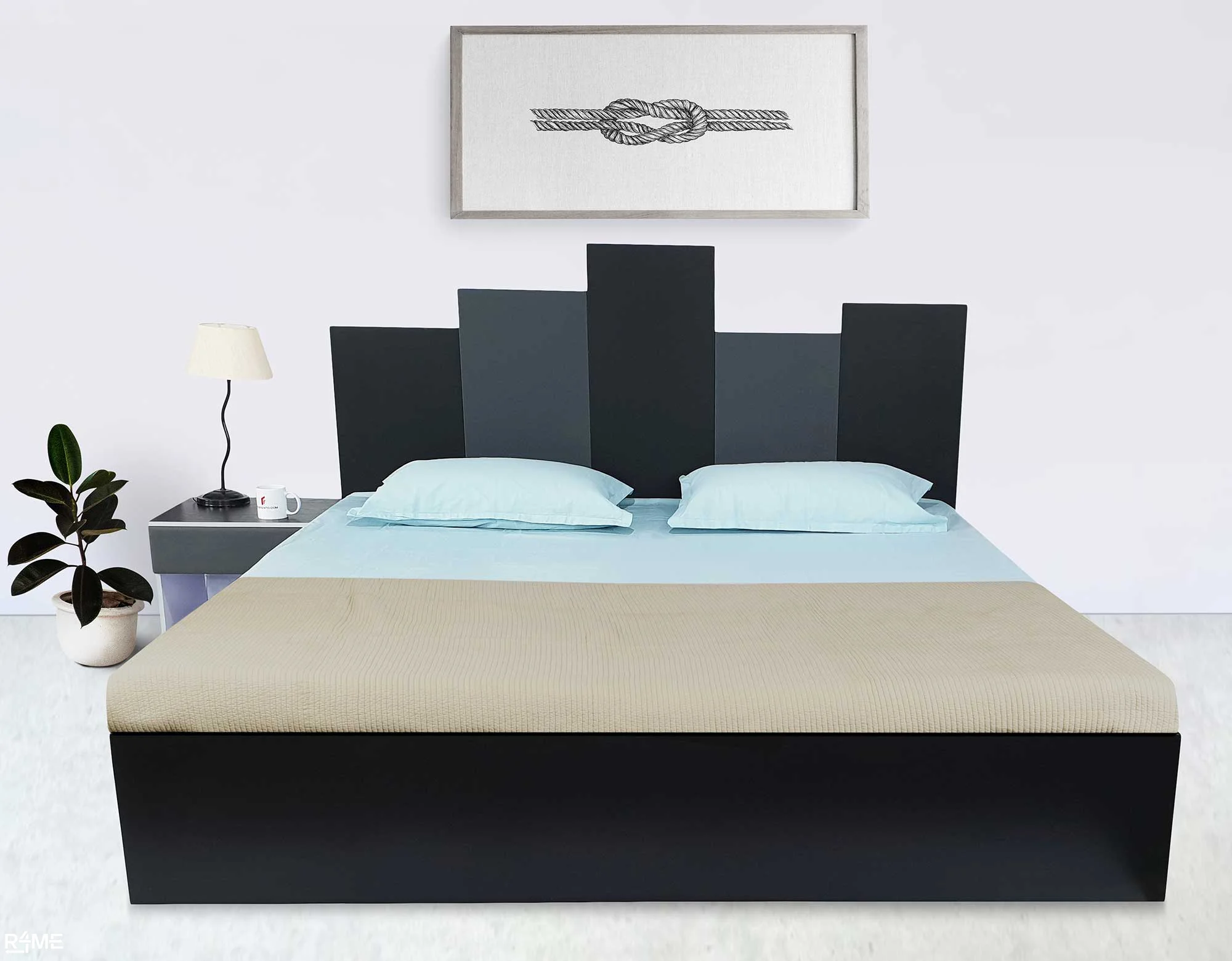 Straite King Size Bed with Mattress and Side Table