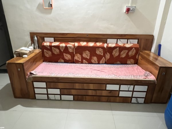 Wooden Sofa Cum Bed for Rent – Spacious, Sturdy & Well-Maintained on rent